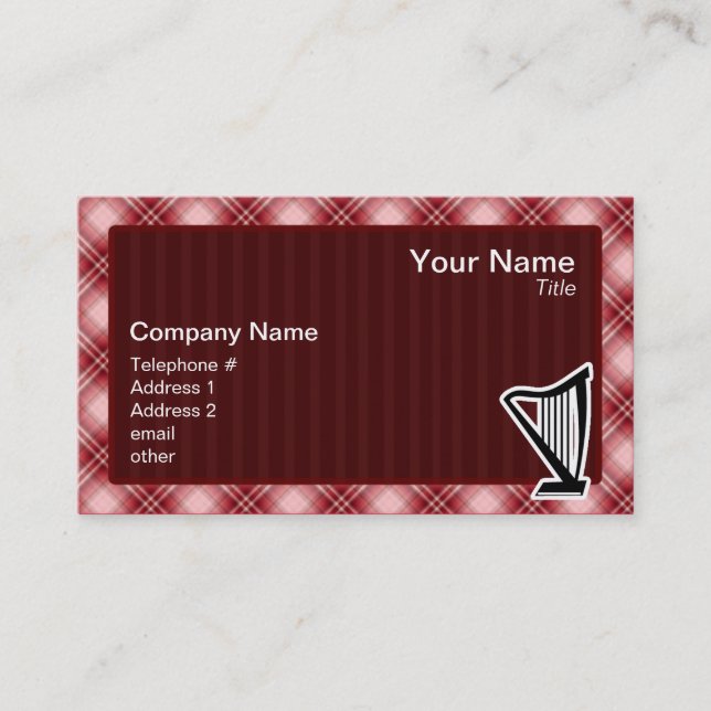 Red Plaid Harp Business Card (Front)