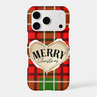 Red Plaid Heart Merry Christmas iPhone Case