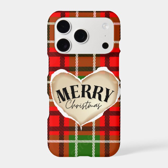 Red Plaid Heart Merry Christmas iPhone Case (Back)