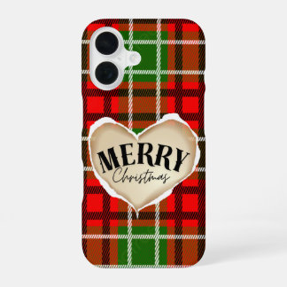 Red Plaid Heart Merry Christmas iPhone Case