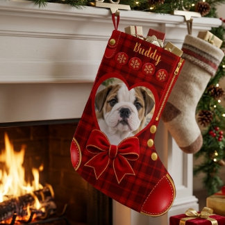 Red Plaid Heart Shape Pet Photo Christmas Small Christmas Stocking