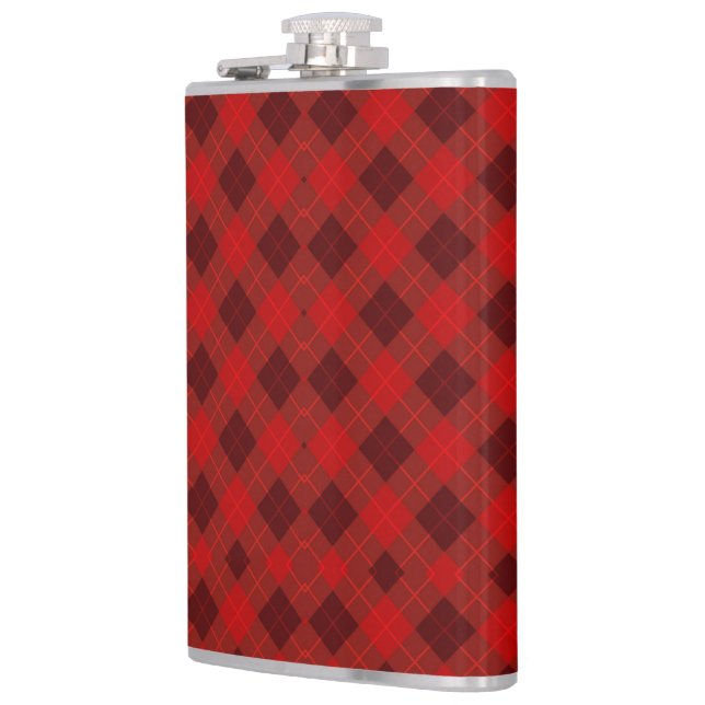 Red plaid hip flask with a metal cap (Left)