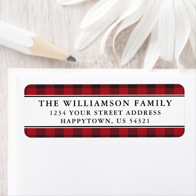 Red Plaid Holiday Christmas Return Address Labels (Insitu)