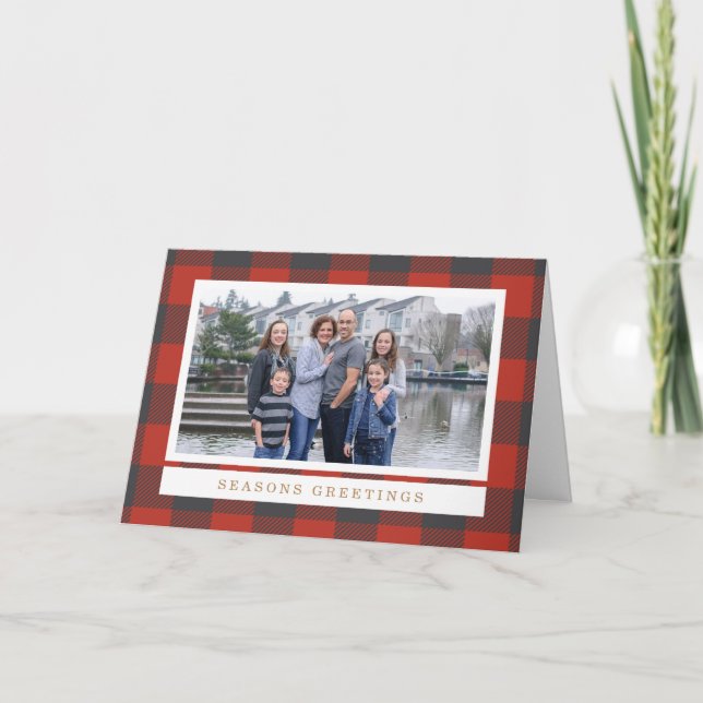Red Plaid Holiday Photo Card (Front)
