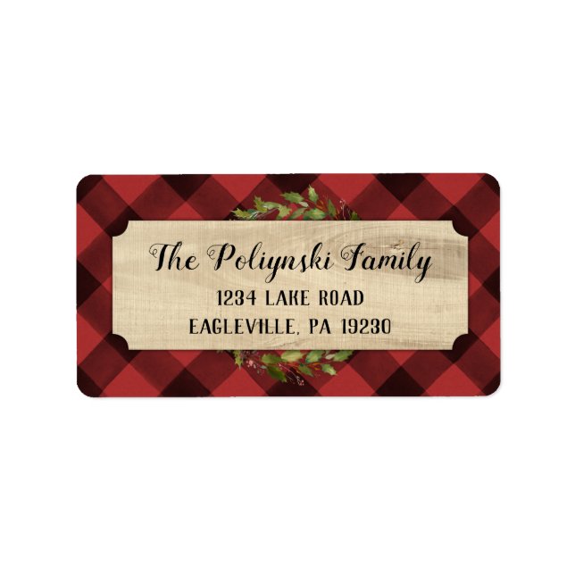 Red Plaid Holiday Return Address Labels (Front)
