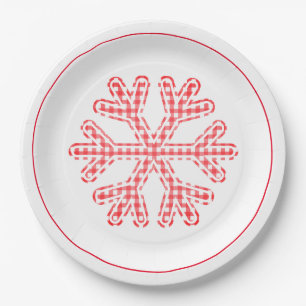 Red Plaid Holiday Snowflake Christmas Paper Plate