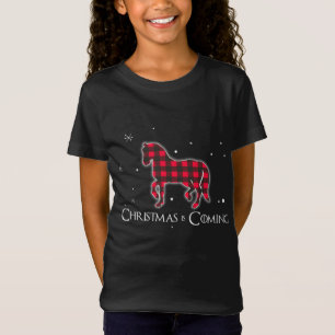 Red Plaid Horse Christmas Matching Buffalo Family T-Shirt