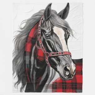 Red Plaid Horse Fleece Blanket