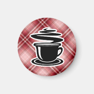 Red Plaid Hot Coffee Magnet