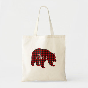 Red Plaid Illinois Bear Matching Pajama Tote Bag