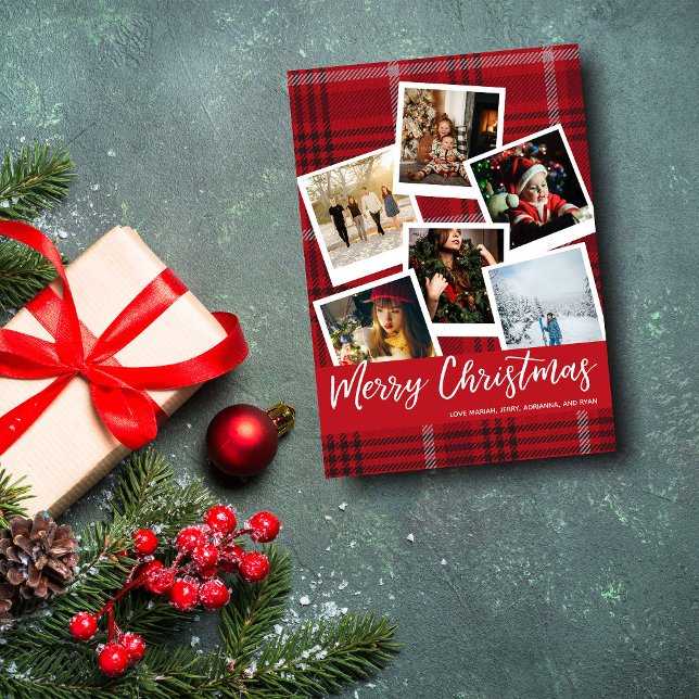 Red Plaid Instant Multi Photo Merry Christmas Card (Creator Uploaded)