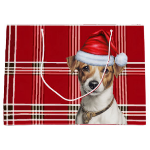 Red Plaid Jack Russell Terrier Dog Lover Holiday Large Gift Bag