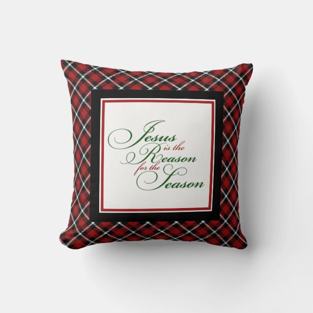 Red plaid Jesus is the reasonThrow Pillow (Front)