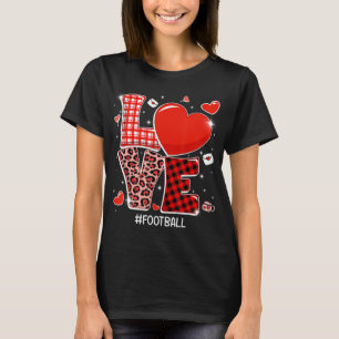 Red Plaid Leopard Love Football Heart Sports Valen T-Shirt