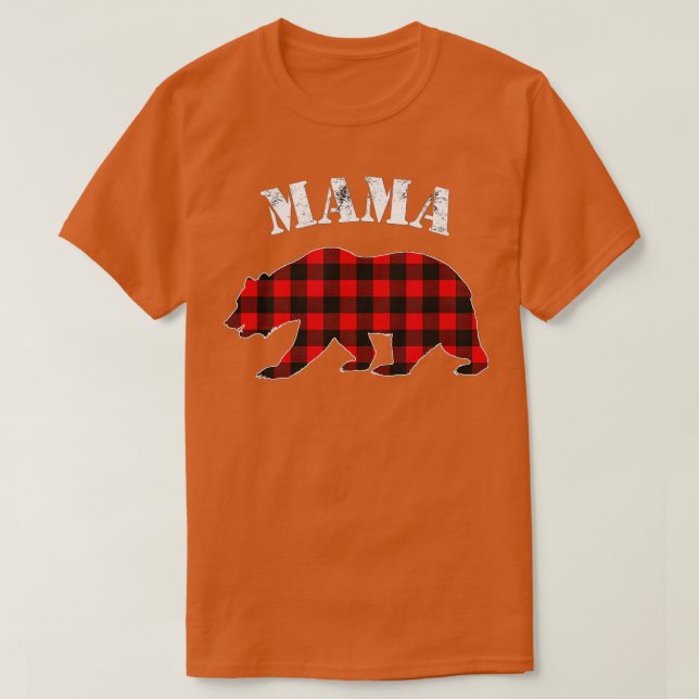Red Plaid Mama Bear Buffalo Matching Family Pajama T-Shirt (Design Front)