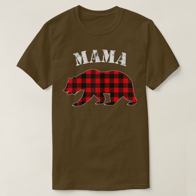 Red Plaid Mama Bear Buffalo Matching Family Pajama T-Shirt (Design Front)