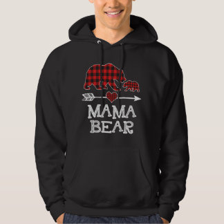 Red Plaid Mama Bear One Cub Matching Buffalo Pajam Hoodie