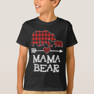 Red Plaid Mama Bear One Cub Matching Buffalo Pajam T-Shirt