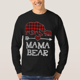 Red Plaid Mama Bear One Cub Matching Buffalo Pajam T-Shirt