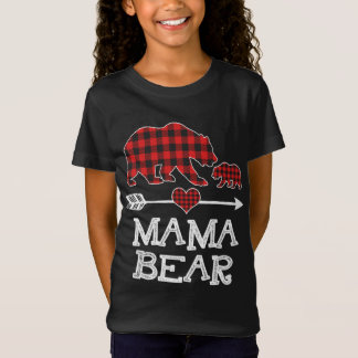 Red Plaid Mama Bear One Cub Matching Buffalo Pajam T-Shirt