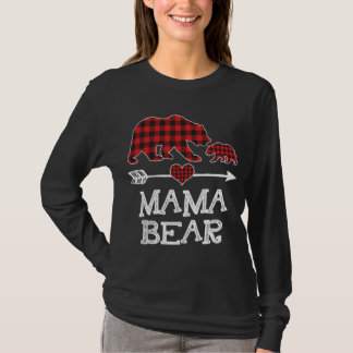 Red Plaid Mama Bear One Cub Matching Buffalo Pajam T-Shirt