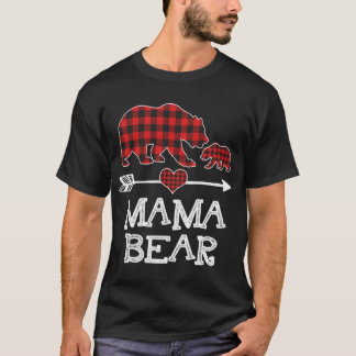 Red Plaid Mama Bear One Cub Matching Buffalo Pajam T-Shirt