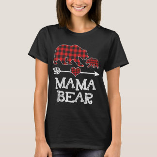 Red Plaid Mama Bear One Cub Matching Buffalo Pajam T-Shirt