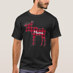 Red Plaid Mama Moose Xmas Matching Buffalo Family  T-Shirt