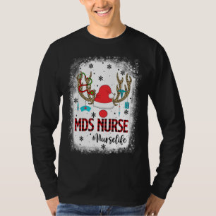 Red Plaid MDS Nurse Reindeer Christmas Pajama Nurs T-Shirt