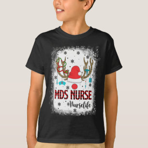 Red Plaid MDS Nurse Reindeer Christmas Pajama Nurs T-Shirt
