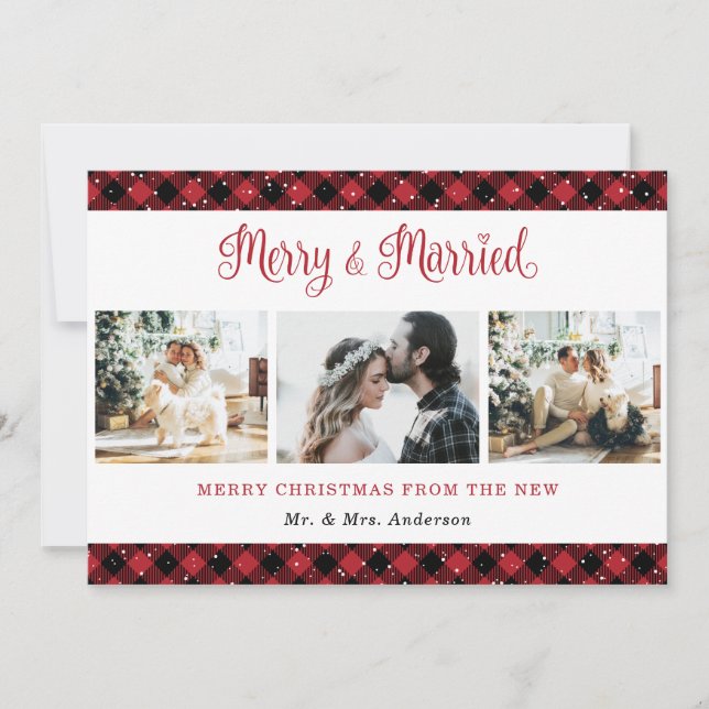Red Plaid Merry and Married Christmas Card (Front)