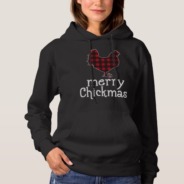 Red Plaid Merry Chickmas Funny Christmas Chicken L Hoodie (Front)