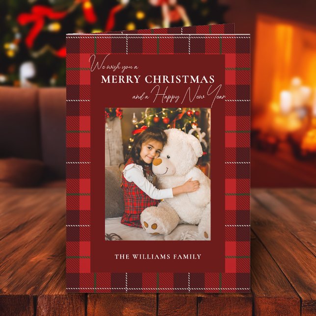 Red Plaid Merry Christmas 1 Photo Holiday Card (Creator Uploaded)
