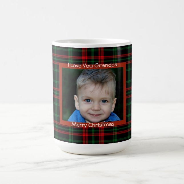 Red Plaid, Merry Christmas, Custom Photo, Coffee Mug (Center)