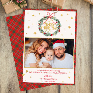 Red Plaid Merry Christmas Family Photo Card