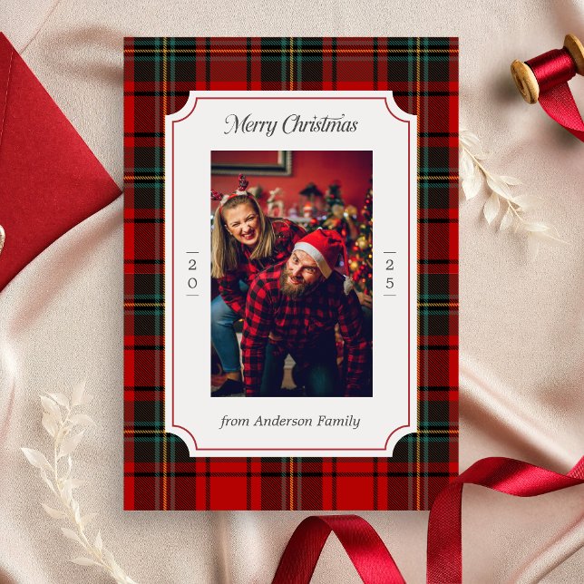 Red Plaid Merry Christmas Holiday Card (Red Plaid Modern Merry Christmas Holiday Card)