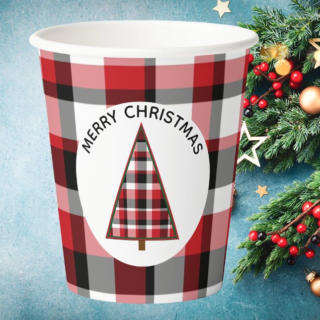 Red Plaid Merry Christmas Paper Cups (Creator Uploaded)