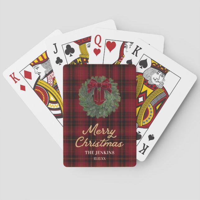 Red Plaid Merry Christmas Playing Cards (Back)