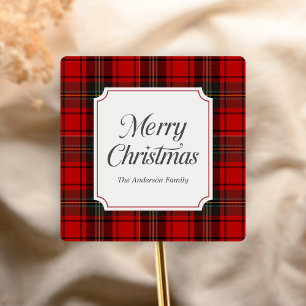 Red Plaid Merry Christmas Square Sticker