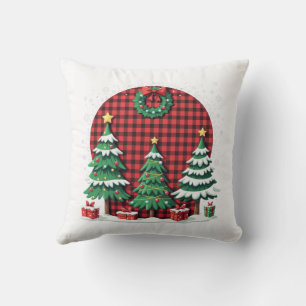 red plaid merry christmas tree cushion