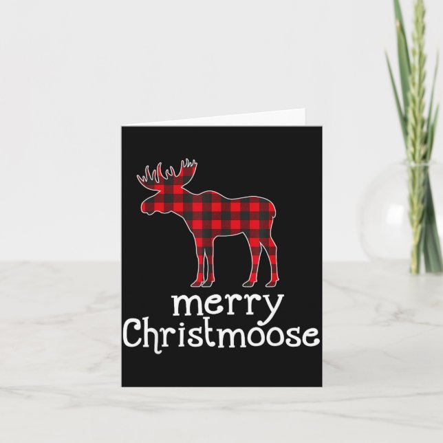 Red Plaid Merry Christmoose Christmas Moose Lovers Card (Front)