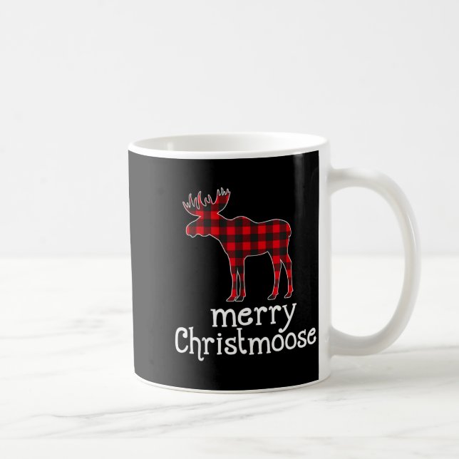 Red Plaid Merry Christmoose Christmas Moose Lovers Coffee Mug (Right)