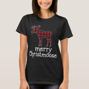 Red Plaid Merry Christmoose Christmas Moose Lovers T-Shirt