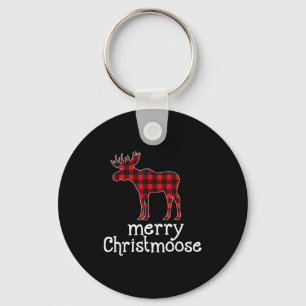 Red Plaid Merry Christmoose Christmas T Shirt Moos Key Ring