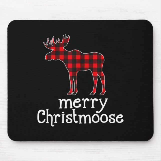Red Plaid Merry Christmoose Christmas T Shirt Moos Mouse Pad (Front)