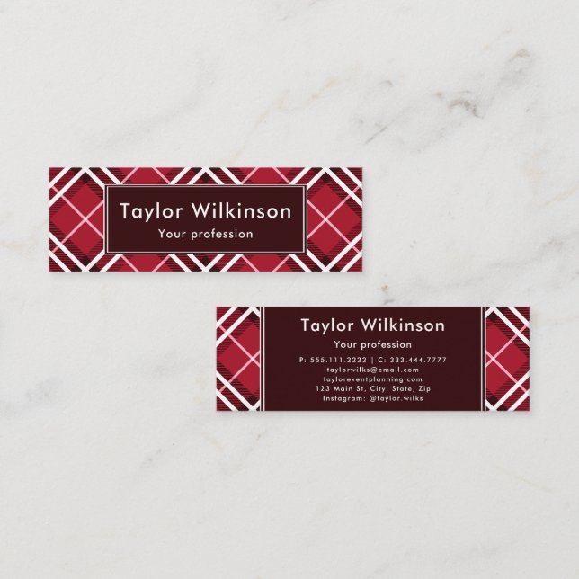 Red Plaid Mini Business Card (Front/Back)