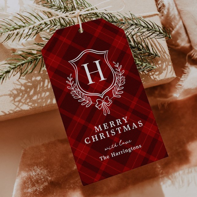 Red Plaid Monogram Christmas Gift Tags (Creator Uploaded)