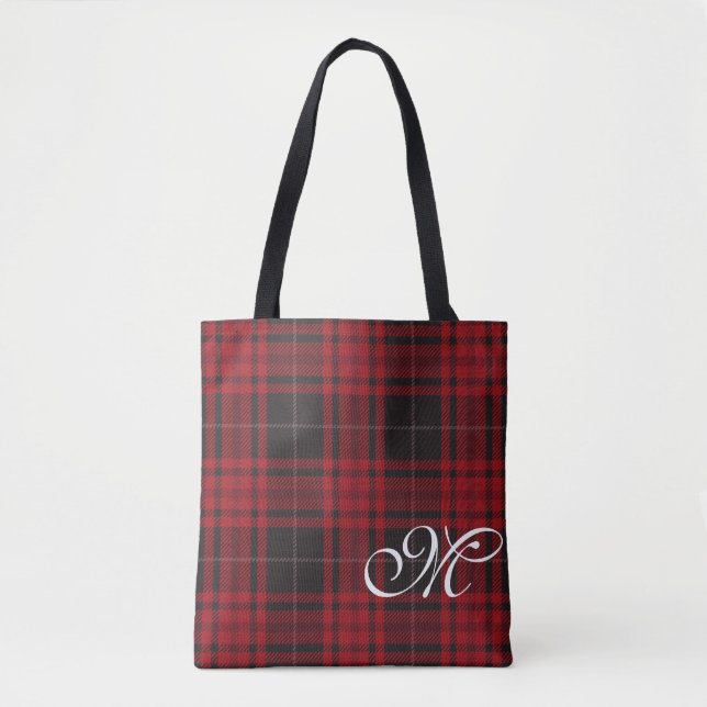 Red Plaid Monogram Tote Bag (Front)