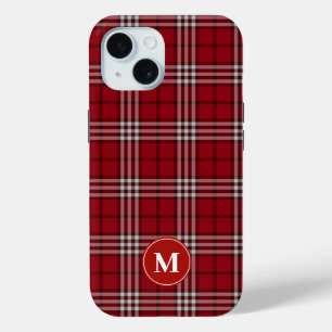 Red Plaid monogrammed iPhone 15 Case