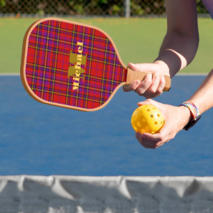 Red Plaid Monogrammed Pickleball Paddle